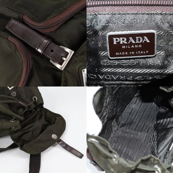 PRADA Backpack Nylon Khaki Silver Auth th6297 - Picture 14 of 15